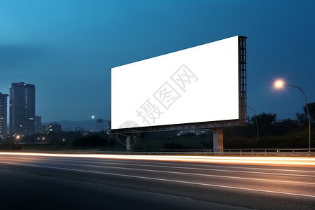 夜景下广告牌户外空白的广告牌设计图片