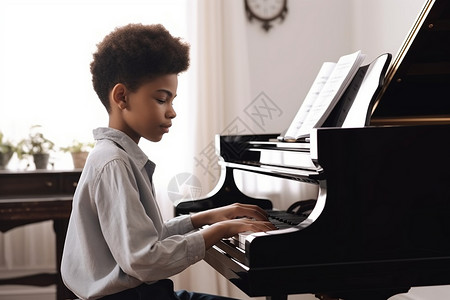 弹钢琴的男孩背景图片