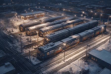 雪国列车下雪的冬日火车站设计图片