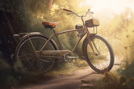树龄山间小路上的自行车插画