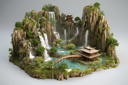 小瀑布山区中草药花园的详细3D模型设计图片