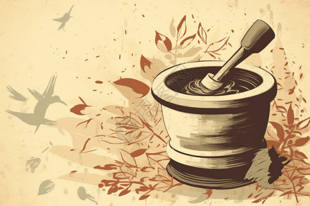 研磨老豆腐研磨草药的研钵和研杵创意插图插画