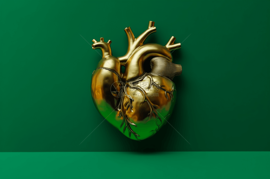 绿色背景的解剖心脏概念图图片