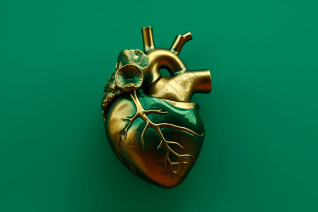 绿色背景的解剖心脏3D概念图图片