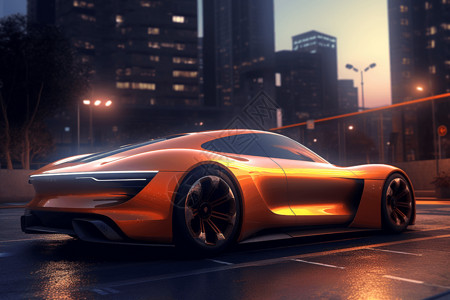 橙色汽车宣传橙色新能源汽车设计图片