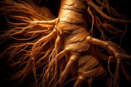 姜植物根的宏观镜头背景图片
