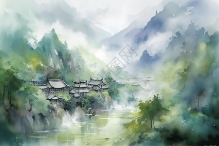 中国美丽乡村美丽的乡村风景插画