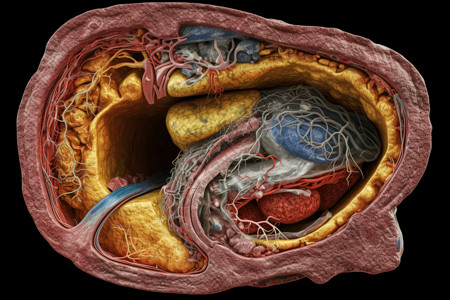 病变胰腺横截面的特写概念图图片
