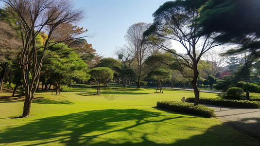 春日阳光下的公园图片