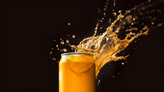 黄色果汁喷溅喷洒的饮料设计图片