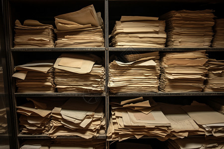纸质文件堆积在档案中高清图片