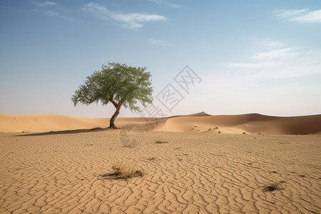 沙漠中孤独的树图片