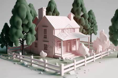 乡村别墅黏土模型背景图片