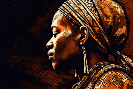 非洲部落人物肖像创意插图背景图片