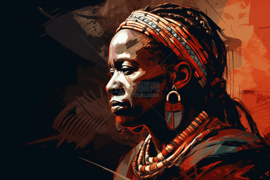 非洲部落人物肖像艺术插图图片
