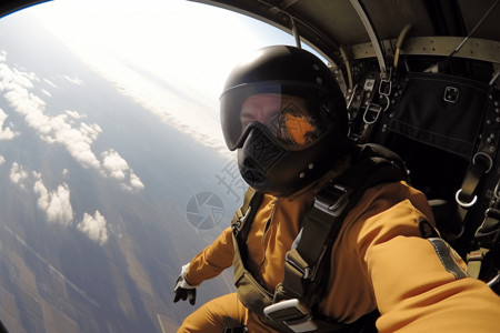 跳伞运动员离开飞机的正面视图图片