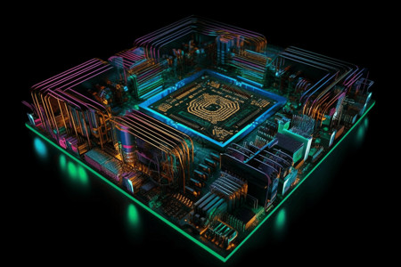 芯片内部工作的发光3D概念图图片