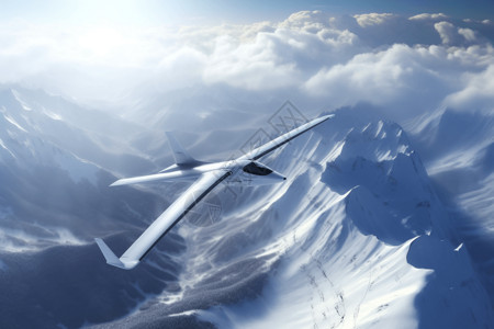 在雪山山脉上飞翔的飞机概念图图片
