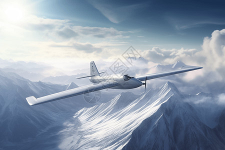 在雪山山脉上飞翔的飞机图片