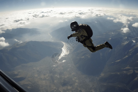 跳伞运动员向地球坠落的侧角图背景图片