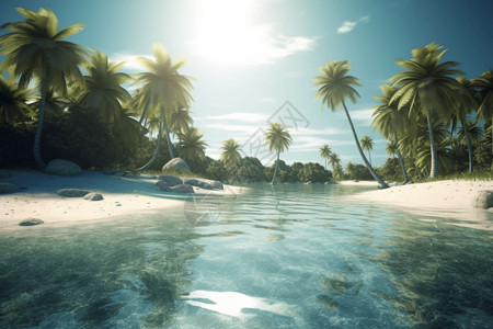 清澈的水海滩棕榈树和清澈的水插画