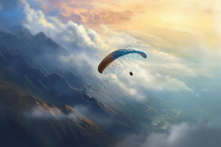 滑翔伞在云层中翱翔的插图图片