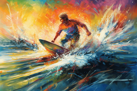 喷气滑水船滑水手在船后乘浪的艺术插画插画