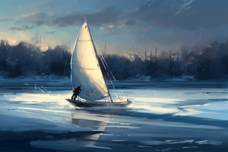 水上帆船创意插图背景图片