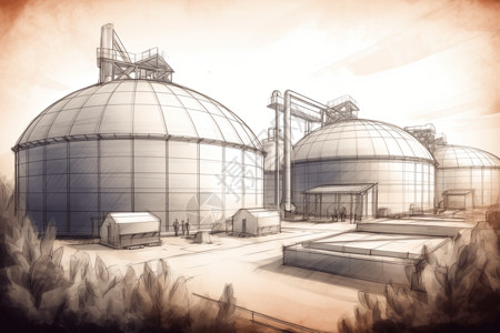 钢结构厂房精致的生物质消化器插画