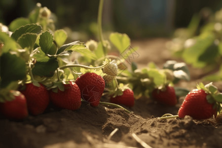 新鲜成熟的草莓背景图片