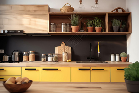 木质厨房厨房内部的木质壁柜设计图片