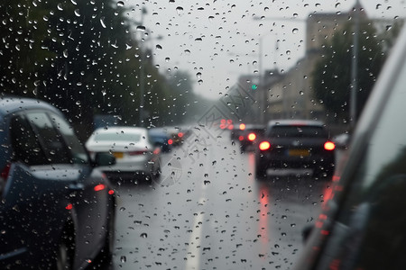 雨景色城市车窗外的景色背景