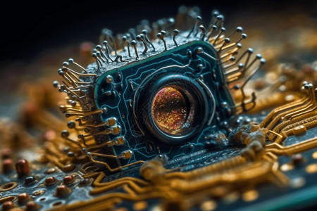 显微镜下芯片的特写3D概念图图片
