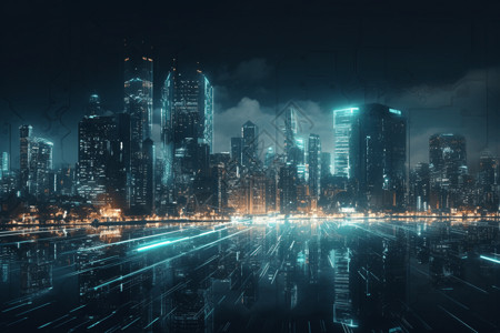未来的霓虹灯城市3D概念图图片