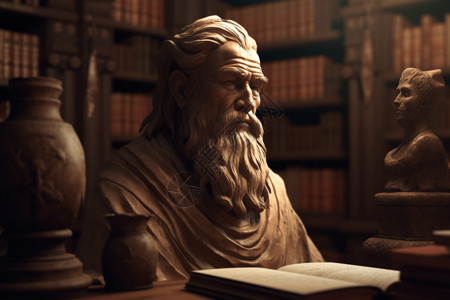 古代书房古代学者雕塑图背景