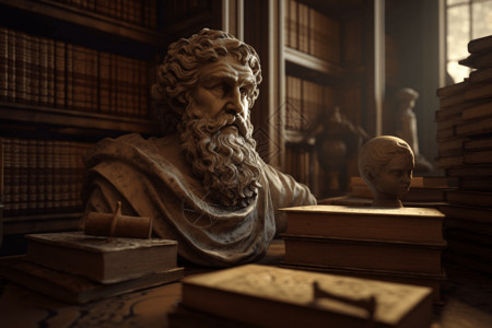 古代书房古代学者雕塑概念图背景