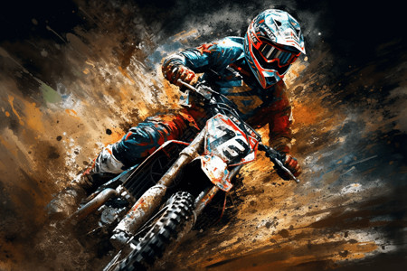 山地摩托车越野赛车手的艺术插画图片