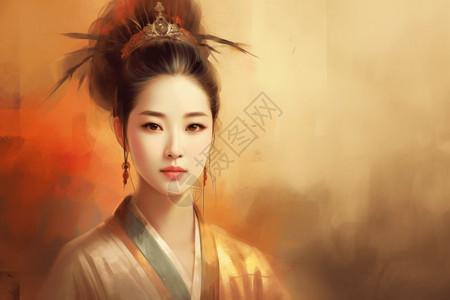 中国古装美女手绘插画背景图片