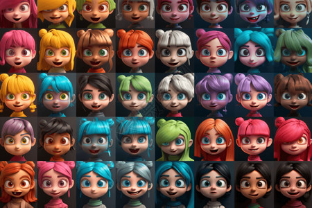 3D卡通人物的不同配色方案背景图片