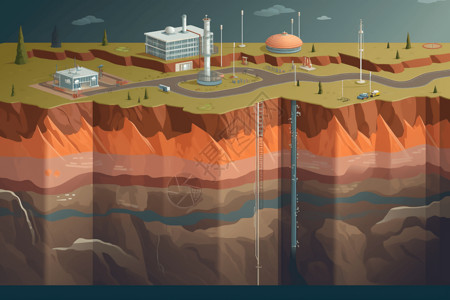 地质奇观地热能资源插画