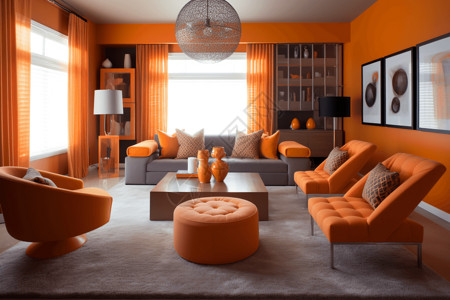 蓝橙色调橙色调的客厅背景