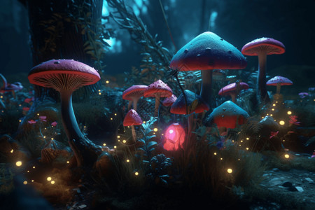 童话蘑菇空灵灯光的花园设计图片