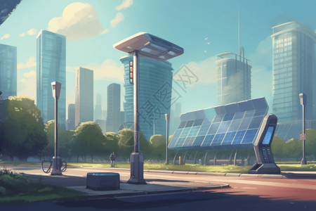 太阳能大楼大楼旁的充电站插画