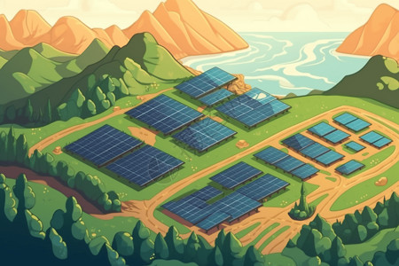 海子山自然保护区自然保护区的太阳能插画