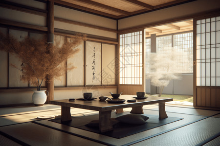 茶室室内日式花园高清图片