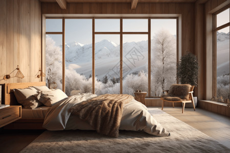 高级雪景房卧室山景房高清图片