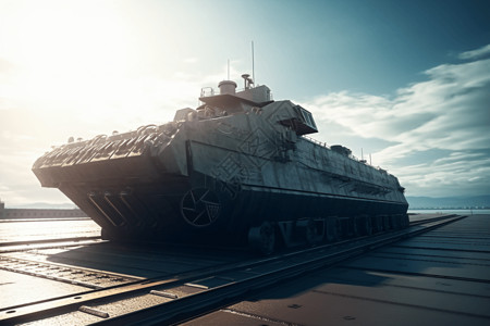 逼真军用坦克油画军用车辆的货船设计图片