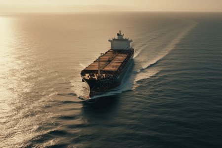 航拍海面平静水域的货轮设计图片