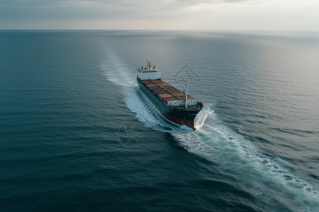 海面航拍货船驶过平静的水域设计图片