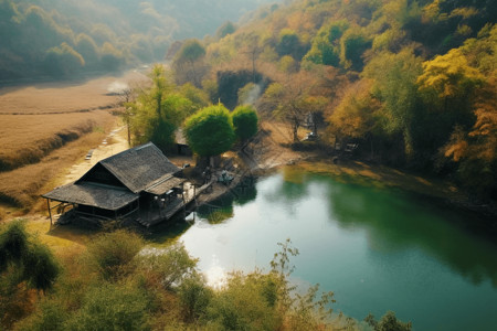 秋天的树屋促进乡村旅游设计图片